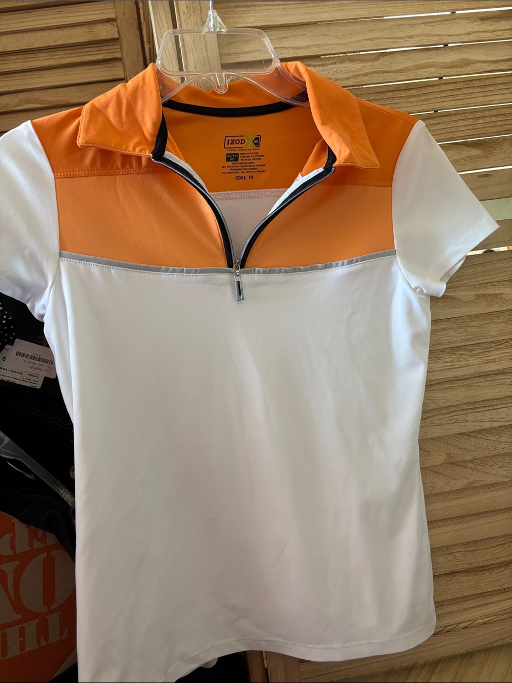 Izod White and Orange Short Sleeve Zip Polo XS